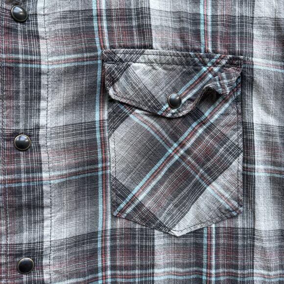 Wrangler Jeans Co Men X Large Plaid Western Shirt Pearl Snap Long Sleeve Gray - Picture 9 of 15